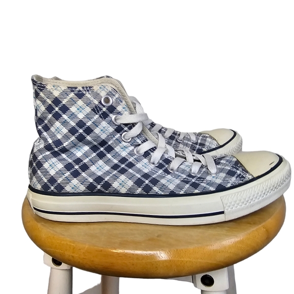 Converse Blue Plaid Hightops Sneakers 8.5 - Picture 2 of 10
